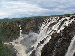 The Cunene River, shown here at the Ruacana Falls at the Namibian-Angolan border, is an important water source for Northern Namibia. Namibia 124.jpg