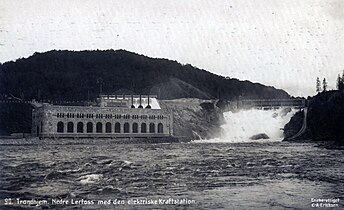 Nedre Leirfoss with power station, Trondheim, 1915