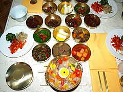Dishes at Tongil restaurant in Kaesong