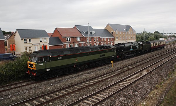 D1935 moving 34046 Braunton to the West Somerset Railway in 2018