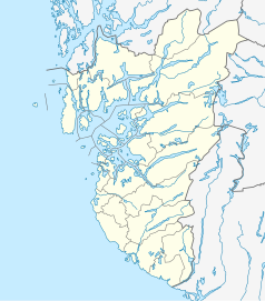 Mapa konturowa Rogalandu, w centrum znajduje się punkt z opisem „Katedra w Stavanger”