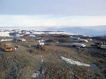 Novolazarevskaya, one of the research stations in Queen Maud Land, pictured during summer, in February 2006.