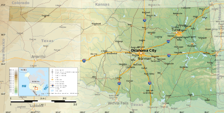 Geographic map of Oklahoma