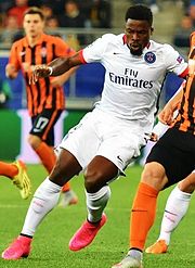 Serge Aurier lors d'un match de Ligue des champions en 2015 avec le PSG.