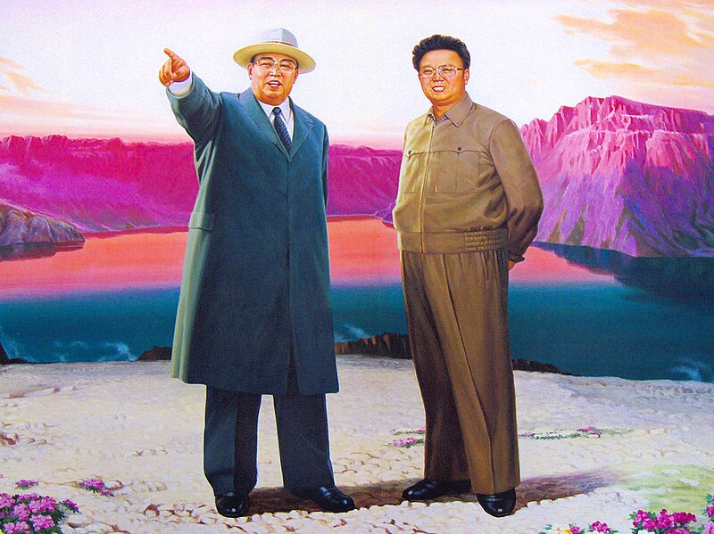 File:Painting of KIS and KJI near Baekdusan Lake, North Korea (2921982738).jpg