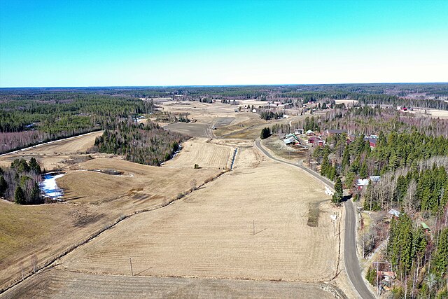 A field landscape of the rural Pajuniemi village in Sastamala, Pirkanmaa, Finland