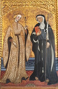 Eulalie de Barcelone et Claire d'Assise au centre du retable par Pere Serra.