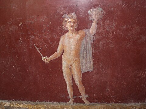 Perseus and the head of Medusa in a Roman fresco at Stabiae
