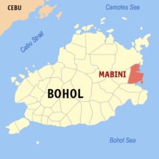 Mapa sa Bohol nga nagapakita kon asa nahamutangan ang Mabini