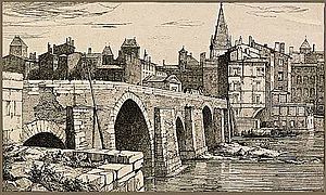 Pont de Pierre (vue d'aval), eau-forte par Hippolyte Leymarie, 1838.