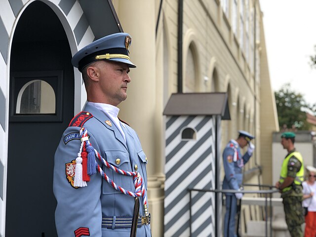 A Prague Castle Guard on duty in summer uniform.