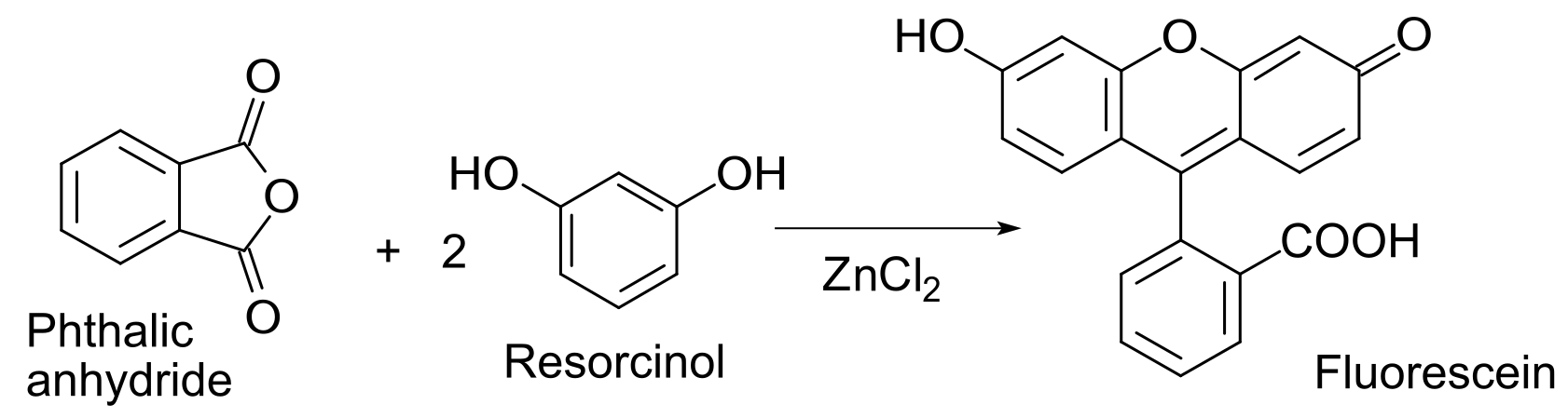 Флюоресцеин. Резорцин и фталевый ангидрид реакция. Резорцина с фталевым ангидридом. Флуоресцеин из резорцина и фталевого ангидрида. Резорцин с гидрофталатом калия.