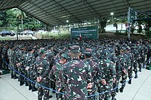 President Rodrigo Duterte delivers his speech at the 10th Infantry Division in Compostela Valley in September 2016 President Rodrigo Duterte reiterates his assurance of support to all law enforcers in his speech at the 10th Infantry Division.jpg