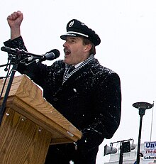 Skiles speaking at the 2011 Wisconsin protests Protest 0113 (50939932696) (Jeffrey Skiles1).jpg