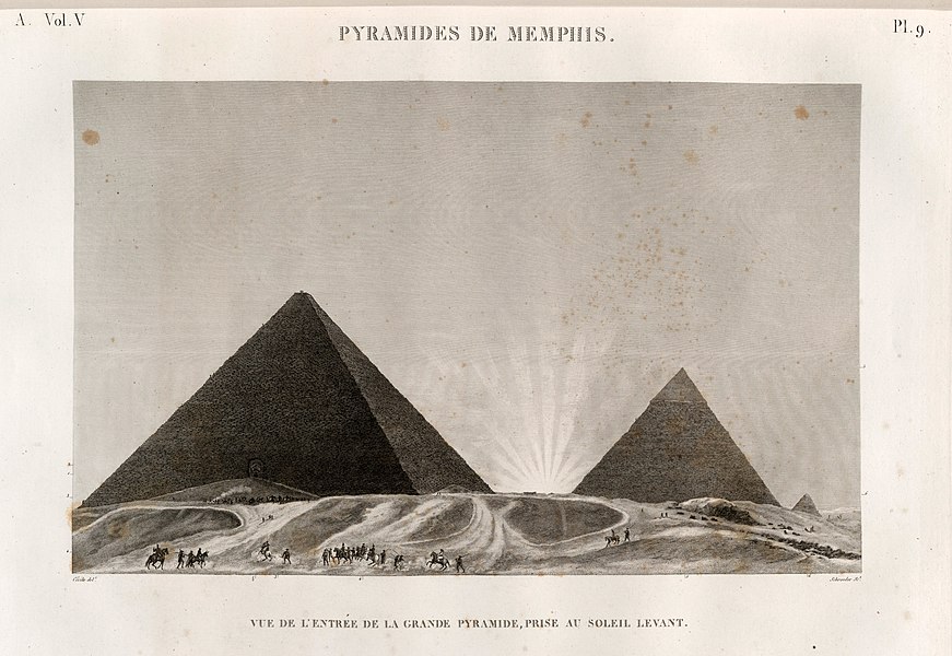 Pl.9 - Vue de l'entrée de la Grande Pyramide, prise au soleil levant