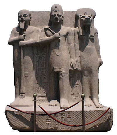Rameses II flanked by Ptah and Sekhmet