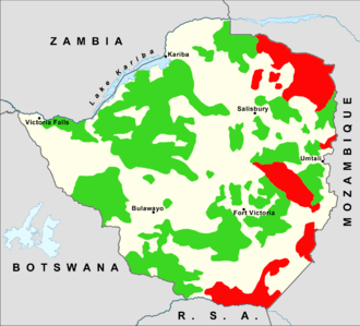 Existing and planned protected villages (PVs) on 6 January 1978: Rhodesia protected villages 1978.png