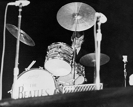 Starr performing with the Beatles in 1964