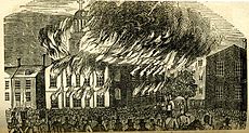 St. Augustine's Church on fire during the Nativist Riots Riots1844staugestine.jpg