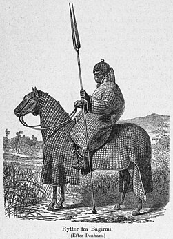 Воин султаната Багирми в полном облачении. 1823 г.