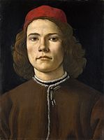 Portret mladeniča, Sandro Botticelli, ok. 1483. Zgodnja italijanska poza s polnim obrazom.