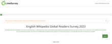 Screenshot of Limesurvey landing page for 2023 enwiki Global Readers Survey