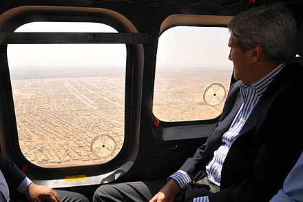 Kerry views the Mrajeeb al-Fhood camp for Syrian refugees in 2014. Syrian rebels received support from the United States.