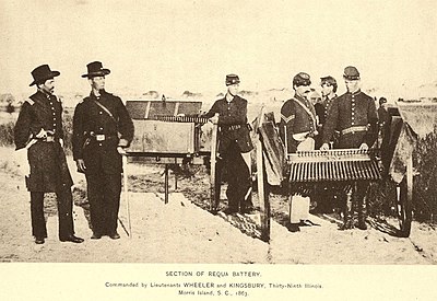 The 39th Illinois at Morris Island, S.C., with a Billinghurst Requa Battery gun Section of Requa Battery, Morris Island, S.C., 1863.jpg