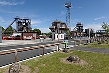 Snibston Colliery in 2021 after footpath through site, new car park, and new cafe opened Snibston Colliery after site reopened.jpg