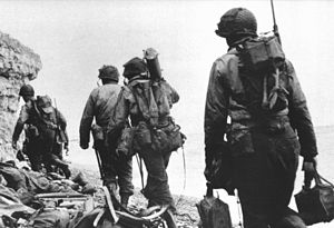Active duty service members injured by military negligence are not covered by Federal Tort Claims Act Soldiers at Pointe du Hoc.jpg
