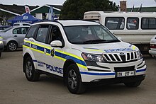 Mahindra XUV500 in South Africa Police livery South African Police Mahindra XUV500 (20762686699).jpg