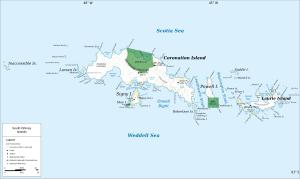 Karte von Coronation Island (Mitte) mit der Gibbon Bay