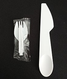 A spork - spoon and fork - in packaging, on the left, and a spife - spoon and knife - on the right Spork and Spife.jpg