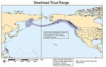 Kaart van het oorspronkelijke verspreidingsgebied van anadrome vorm-steelhead