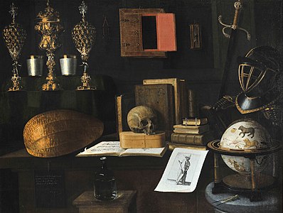 À gauche, trois hanaps et deux gobelets guillochés dans Grande Vanité (1641).