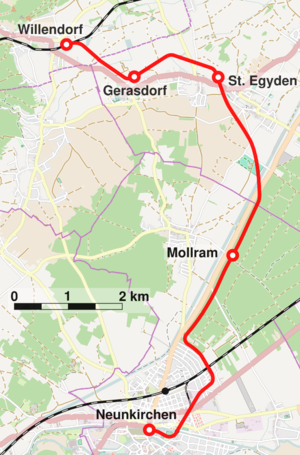 Route of the local railway Willendorf – Neunkirchen