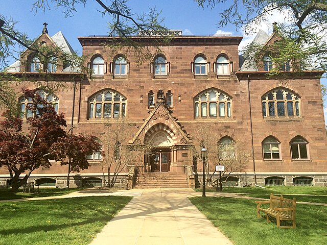 Stuart Hall. The main classroom building of the Princeton Theological Seminary, designed by William Appleton Potter in Venetian Gothic style. Built in