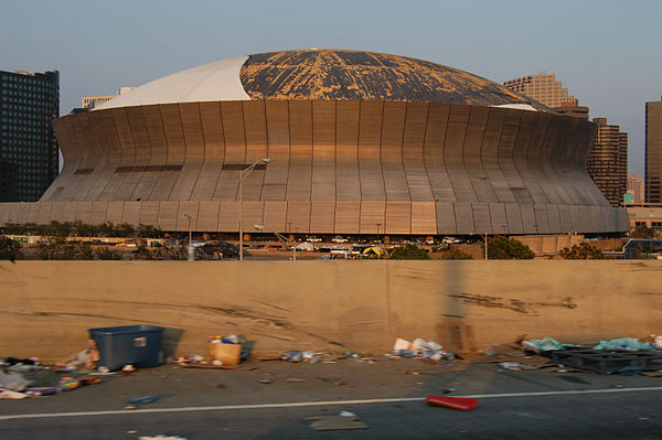 The Louisiana Superdome did not host the New Orleans Saints during the 2005 season, due in part to damage seen here.