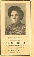 Teresa Villarreal on the cover of El Obrero, November 17, 1910.jpg