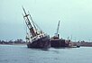 The german cargo ship Emsstein lies with a strong list to port side firmly on the ground in October 1966