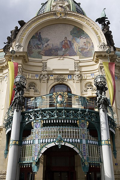 Main entrance of the Municipal House in Prague