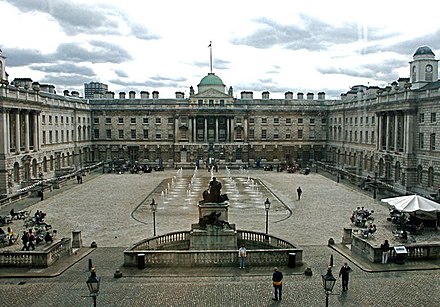 The courtyard of Somerset House, from the North Wing entrance. Built for government offices.