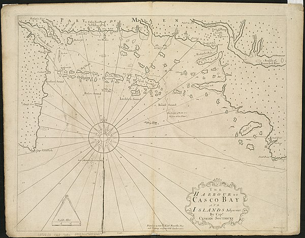 A 1720 chart by Southack, depicting Casco Bay, Maine