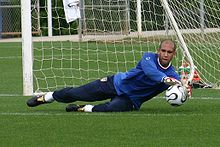Howard makes a save during training for the U.S. national team, 2006 Tim Howard makes a save.jpg