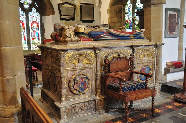 Chest tomb monument with effigies of Sir Anthony Browne and his first wife Alice Gage, in St Mary the Virgin Church, Battle