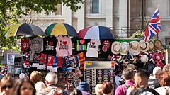 Image 40A tourist stall selling various London and United Kingdom related souvenirs on the edge of Trafalgar Square on the Strand. (from Tourism in London)