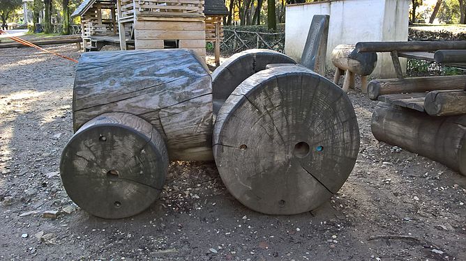 Wooden tractor at a playground in Villa Borghese, Rome, Italy