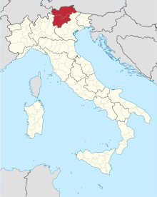 Trentino Alto Adige shown in red. Trentino-Alto Adige in Italy (+provinces).svg