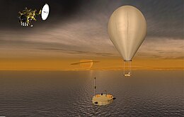 The lake lander, balloon and their orbiter proposed for the Titan Saturn System Mission (artistic rendition) Tssm project.jpg