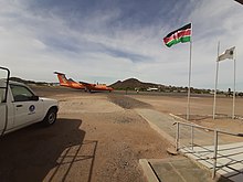 Kenyan flag at Lodwar Airport Turkana County, Lodwar Airport. Flight Fly540 before taking off.jpg